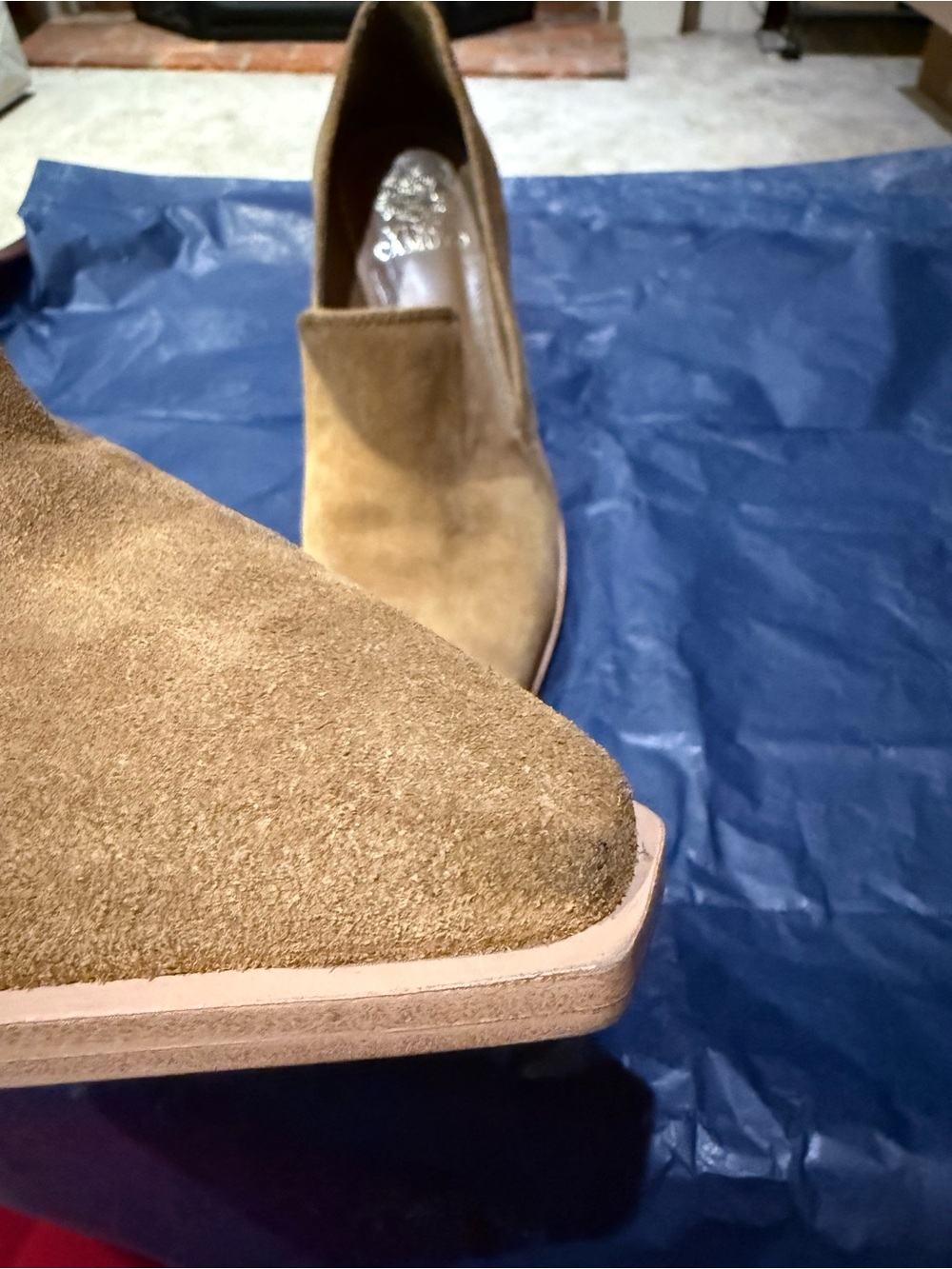 Vince Camuto Wevenly Suede Pointed Slip-On Stacked Heel Pumps - Picture 6 of 8